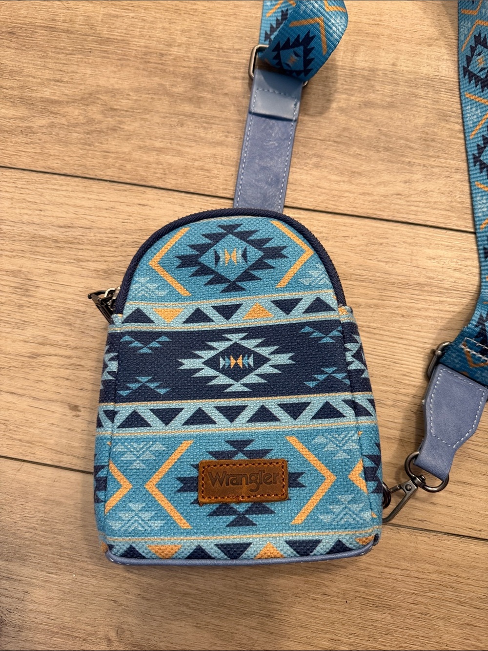 Wrangler Aztec Mini Crossbody in Teal, Navy & Yellow